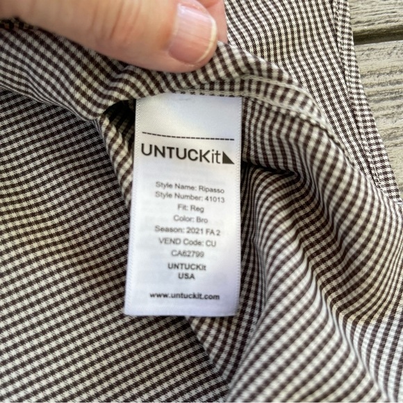 UNTUCKit Men's Taupe Brown Checkered Button Down Shirt Size XXL - Picture 8 of 8